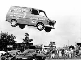 Ford Transit leaping over cars