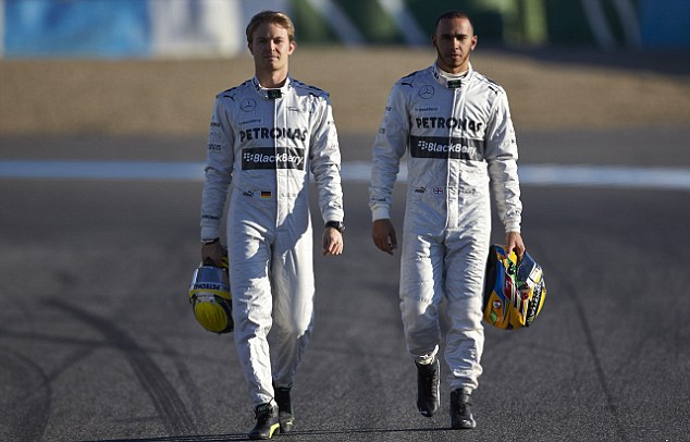 Formula One driver Nico Rosberg with team mate Lewis Hamilton Pic Steve Etherington